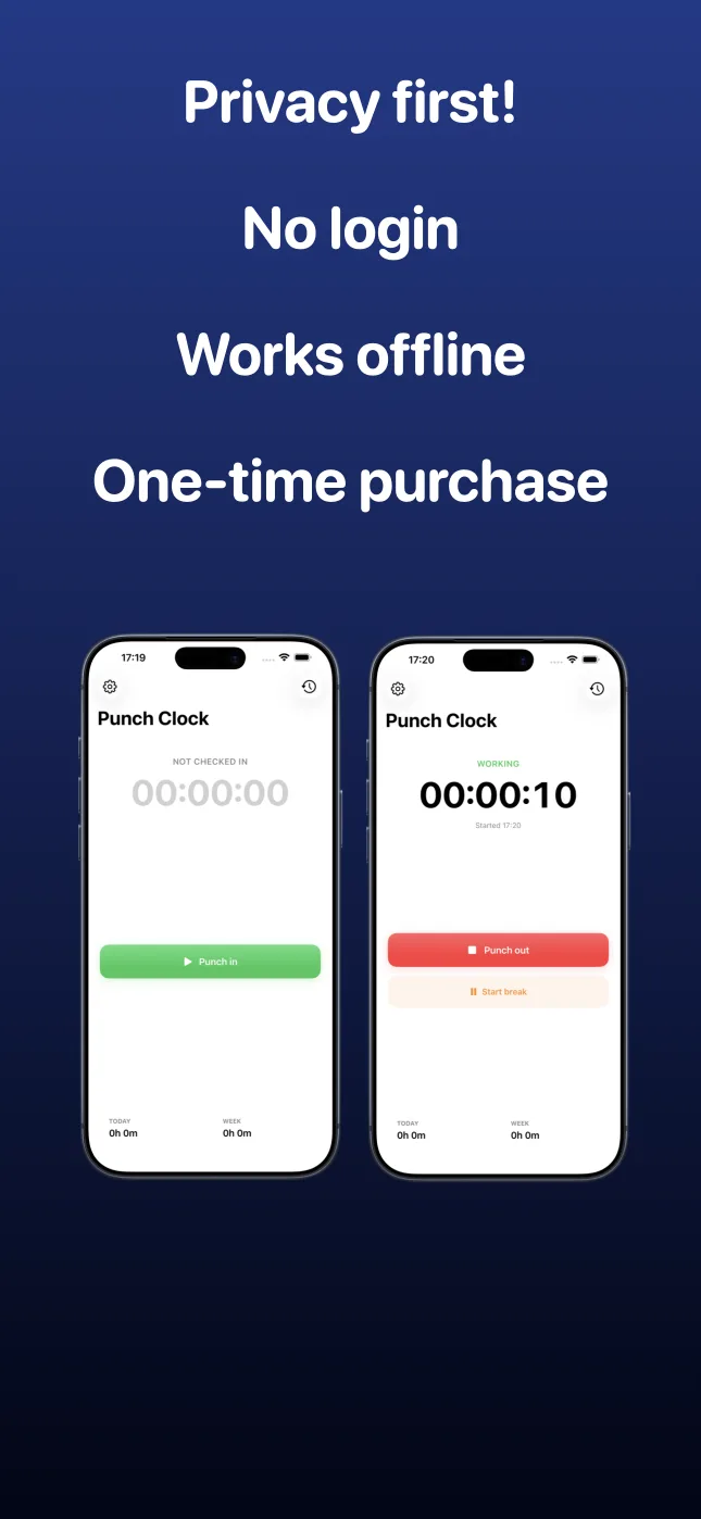 Punch Clock settings screen on iPhone